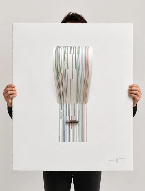 Action Directe Arc — the artwork shown at its real physical size (56 × 76 × 15 cm)