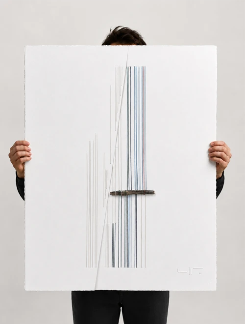 Montserrat — the artwork shown at its real physical size (56 × 76 cm)