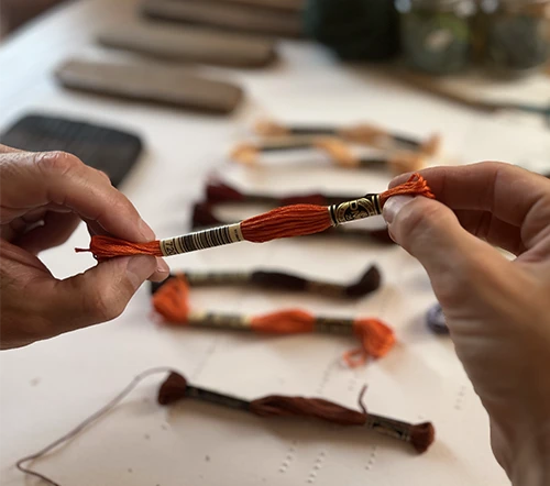 Choosing the Palette — selecting thread colours to match the rock