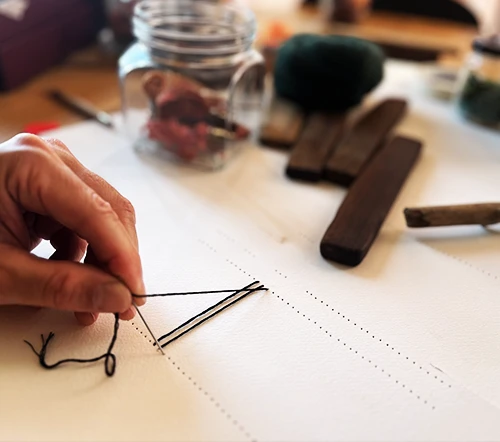 The First Stitch — beginning the embroidery